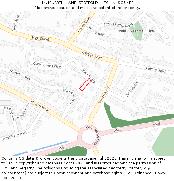 14, MURRELL LANE, STOTFOLD, HITCHIN, SG5 4PP: Location map and indicative extent of plot