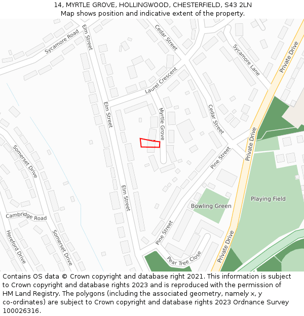 14, MYRTLE GROVE, HOLLINGWOOD, CHESTERFIELD, S43 2LN: Location map and indicative extent of plot