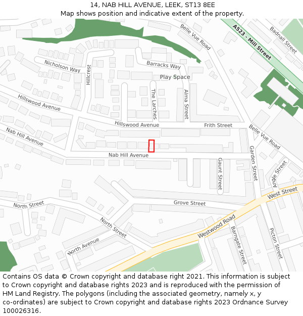 14, NAB HILL AVENUE, LEEK, ST13 8EE: Location map and indicative extent of plot