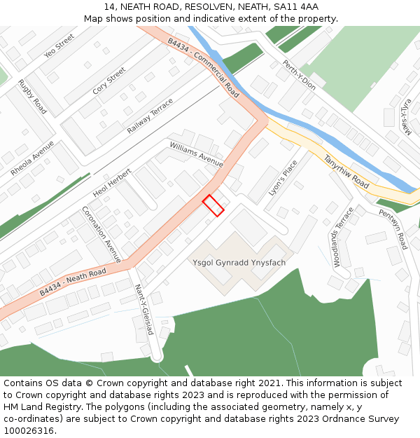 14, NEATH ROAD, RESOLVEN, NEATH, SA11 4AA: Location map and indicative extent of plot