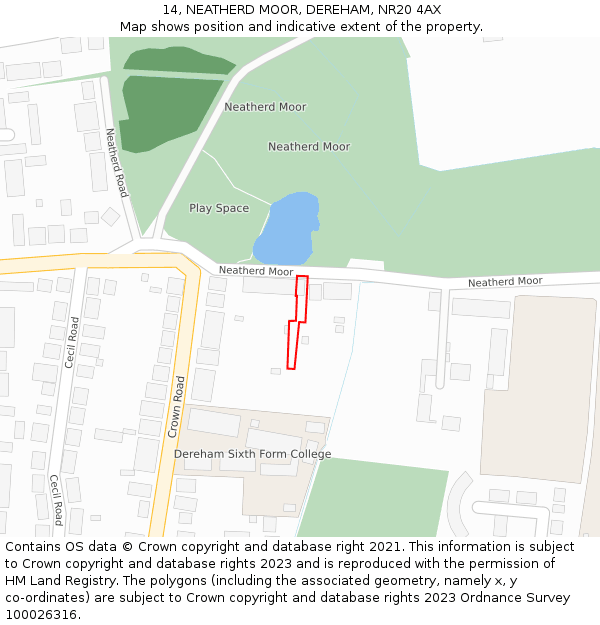 14, NEATHERD MOOR, DEREHAM, NR20 4AX: Location map and indicative extent of plot