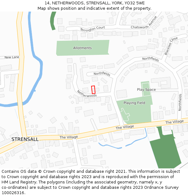 14, NETHERWOODS, STRENSALL, YORK, YO32 5WE: Location map and indicative extent of plot