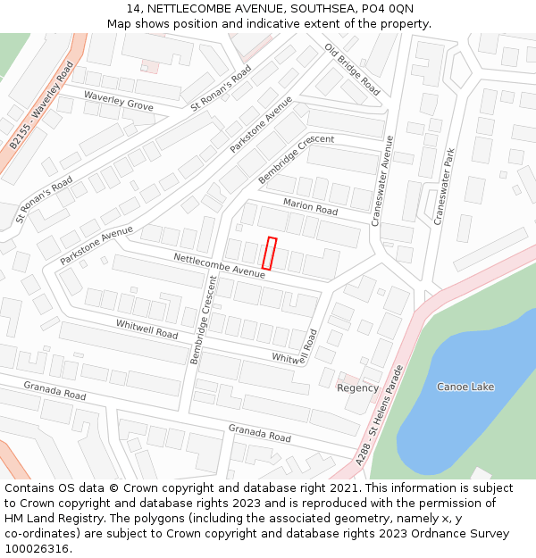 14, NETTLECOMBE AVENUE, SOUTHSEA, PO4 0QN: Location map and indicative extent of plot