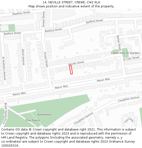 14, NEVILLE STREET, CREWE, CW2 6LA: Location map and indicative extent of plot