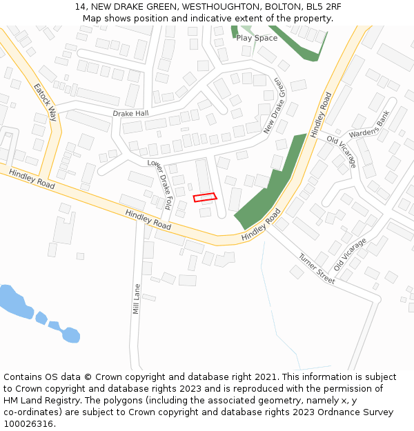 14, NEW DRAKE GREEN, WESTHOUGHTON, BOLTON, BL5 2RF: Location map and indicative extent of plot