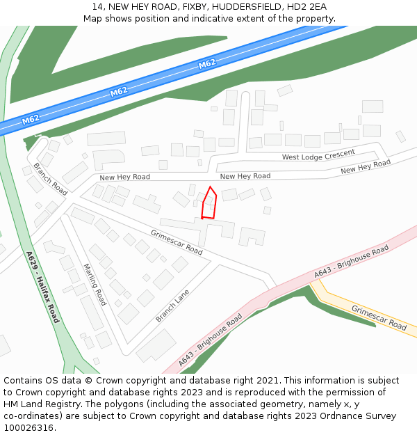 14, NEW HEY ROAD, FIXBY, HUDDERSFIELD, HD2 2EA: Location map and indicative extent of plot