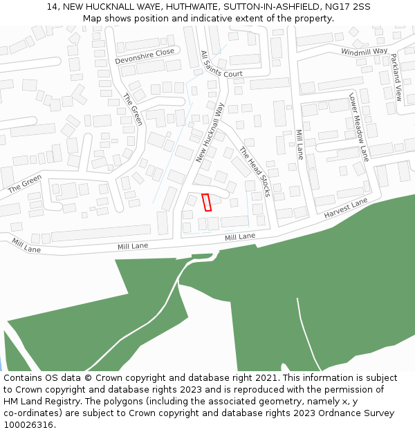14, NEW HUCKNALL WAYE, HUTHWAITE, SUTTON-IN-ASHFIELD, NG17 2SS: Location map and indicative extent of plot