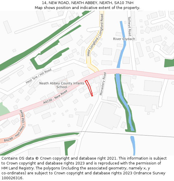 14, NEW ROAD, NEATH ABBEY, NEATH, SA10 7NH: Location map and indicative extent of plot