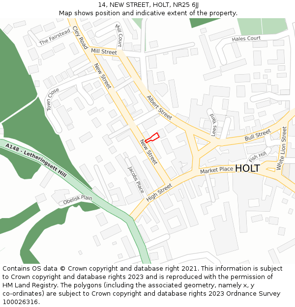 14, NEW STREET, HOLT, NR25 6JJ: Location map and indicative extent of plot