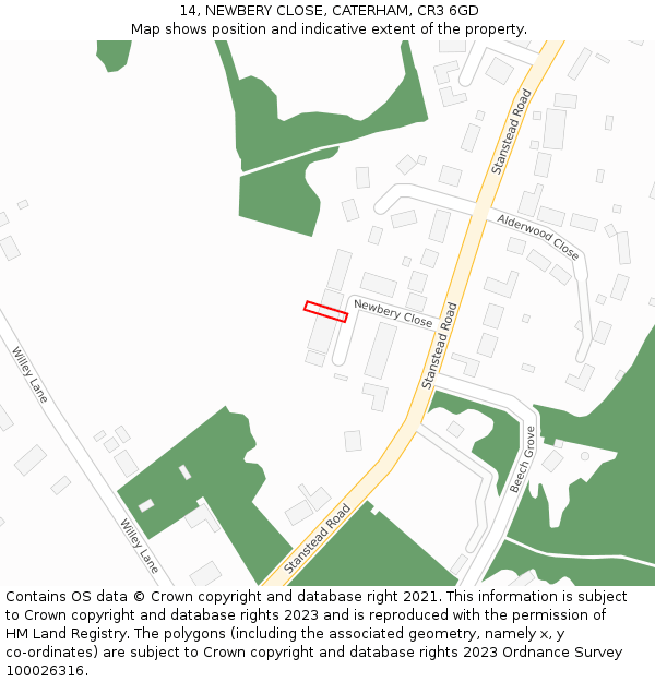 14, NEWBERY CLOSE, CATERHAM, CR3 6GD: Location map and indicative extent of plot