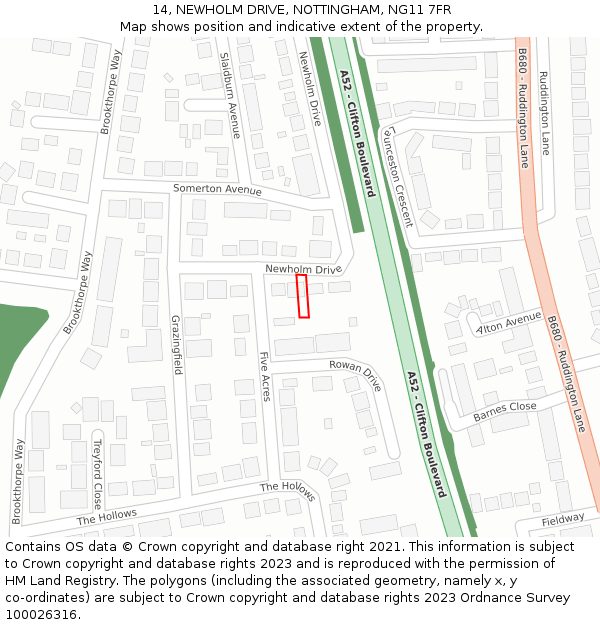 14, NEWHOLM DRIVE, NOTTINGHAM, NG11 7FR: Location map and indicative extent of plot