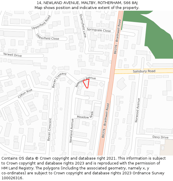 14, NEWLAND AVENUE, MALTBY, ROTHERHAM, S66 8AJ: Location map and indicative extent of plot