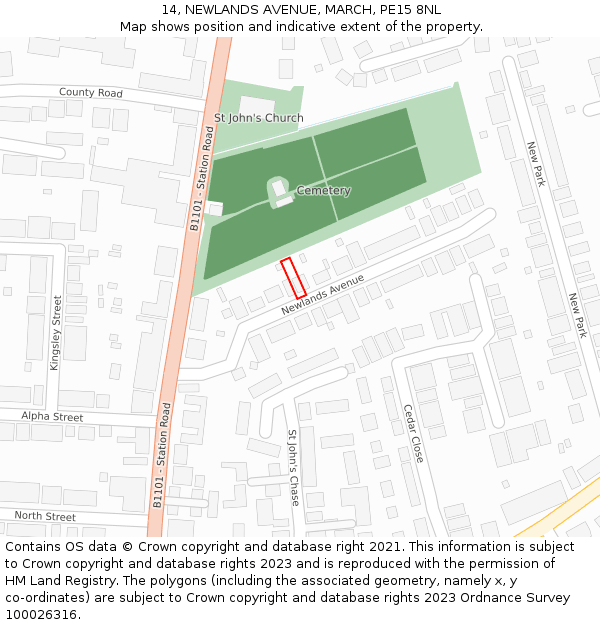 14, NEWLANDS AVENUE, MARCH, PE15 8NL: Location map and indicative extent of plot