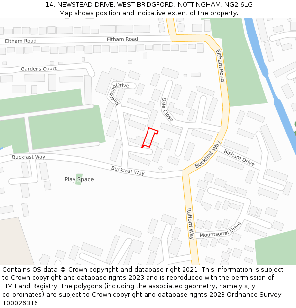 14, NEWSTEAD DRIVE, WEST BRIDGFORD, NOTTINGHAM, NG2 6LG: Location map and indicative extent of plot