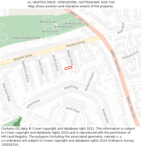 14, NEWTON DRIVE, STAPLEFORD, NOTTINGHAM, NG9 7GS: Location map and indicative extent of plot