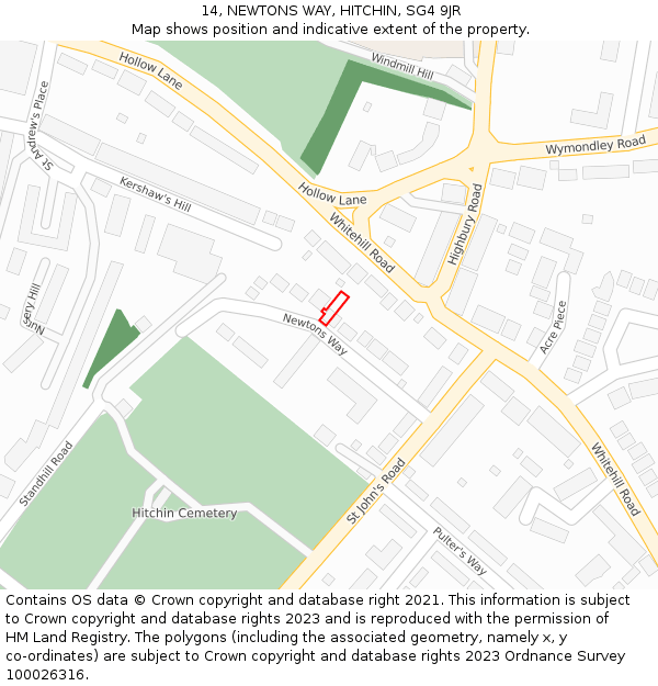 14, NEWTONS WAY, HITCHIN, SG4 9JR: Location map and indicative extent of plot