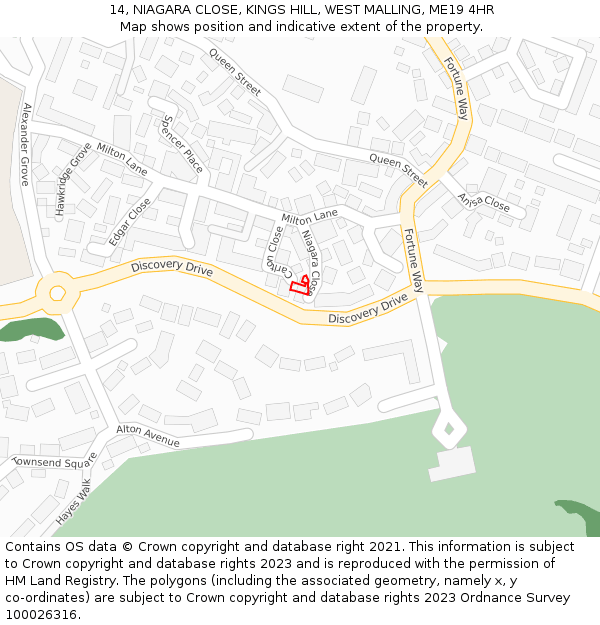 14, NIAGARA CLOSE, KINGS HILL, WEST MALLING, ME19 4HR: Location map and indicative extent of plot