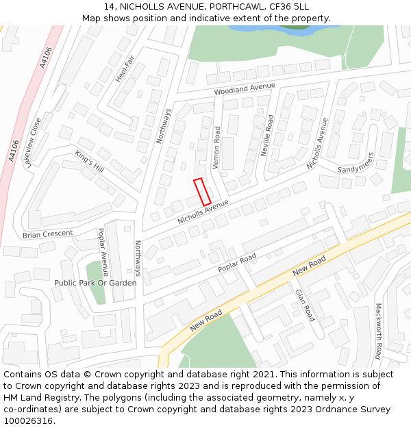 14, NICHOLLS AVENUE, PORTHCAWL, CF36 5LL: Location map and indicative extent of plot