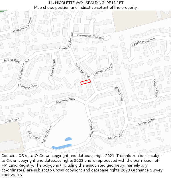 14, NICOLETTE WAY, SPALDING, PE11 1RT: Location map and indicative extent of plot