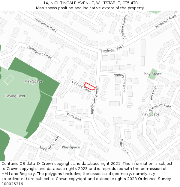 14, NIGHTINGALE AVENUE, WHITSTABLE, CT5 4TR: Location map and indicative extent of plot