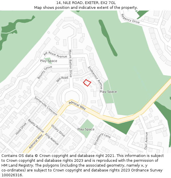 14, NILE ROAD, EXETER, EX2 7GL: Location map and indicative extent of plot