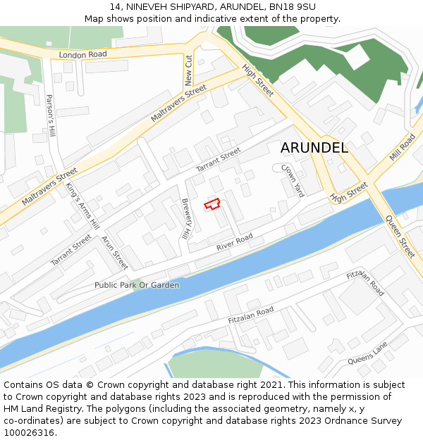 14, NINEVEH SHIPYARD, ARUNDEL, BN18 9SU: Location map and indicative extent of plot