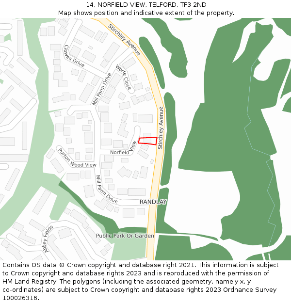 14, NORFIELD VIEW, TELFORD, TF3 2ND: Location map and indicative extent of plot