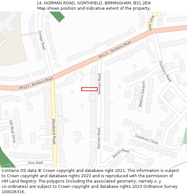 14, NORMAN ROAD, NORTHFIELD, BIRMINGHAM, B31 2EW: Location map and indicative extent of plot