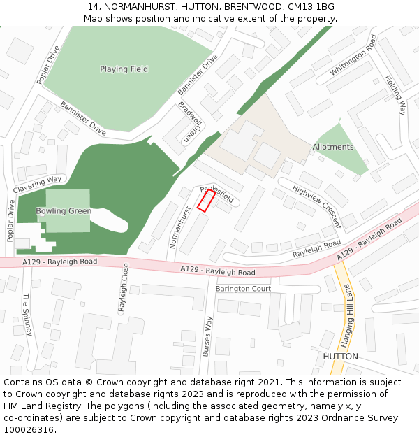 14, NORMANHURST, HUTTON, BRENTWOOD, CM13 1BG: Location map and indicative extent of plot