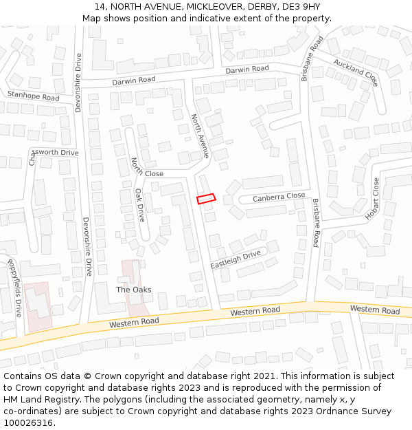 14, NORTH AVENUE, MICKLEOVER, DERBY, DE3 9HY: Location map and indicative extent of plot