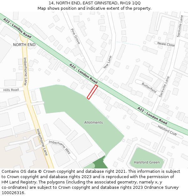 14, NORTH END, EAST GRINSTEAD, RH19 1QQ: Location map and indicative extent of plot