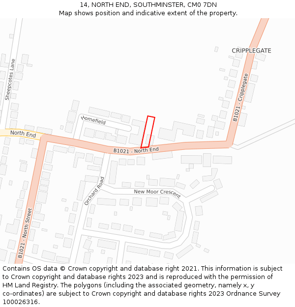 14, NORTH END, SOUTHMINSTER, CM0 7DN: Location map and indicative extent of plot