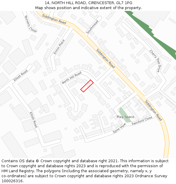 14, NORTH HILL ROAD, CIRENCESTER, GL7 1PG: Location map and indicative extent of plot