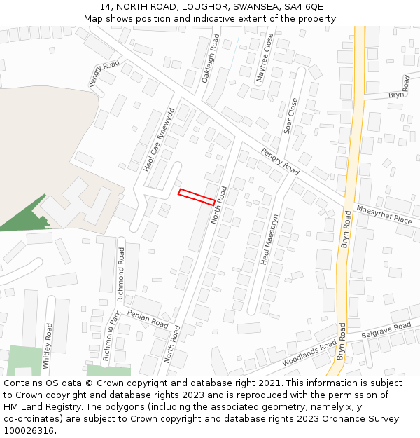 14, NORTH ROAD, LOUGHOR, SWANSEA, SA4 6QE: Location map and indicative extent of plot