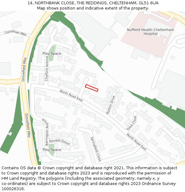 14, NORTHBANK CLOSE, THE REDDINGS, CHELTENHAM, GL51 6UA: Location map and indicative extent of plot