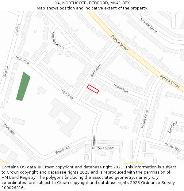 14, NORTHCOTE, BEDFORD, MK41 8EX: Location map and indicative extent of plot