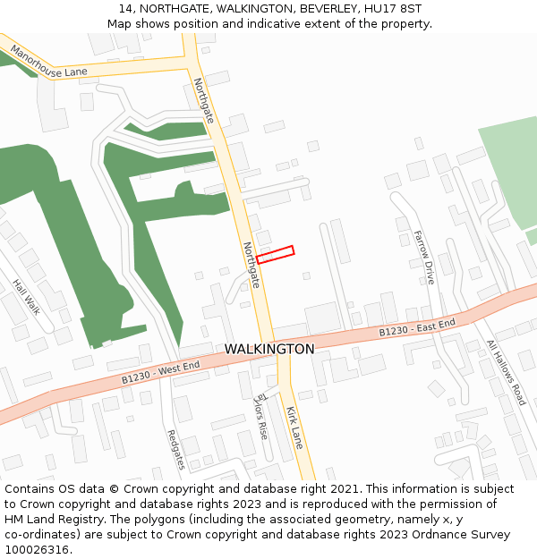 14, NORTHGATE, WALKINGTON, BEVERLEY, HU17 8ST: Location map and indicative extent of plot