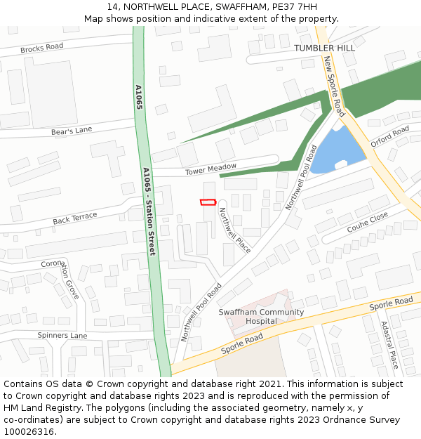 14, NORTHWELL PLACE, SWAFFHAM, PE37 7HH: Location map and indicative extent of plot