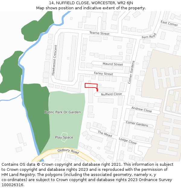 14, NUFFIELD CLOSE, WORCESTER, WR2 6JN: Location map and indicative extent of plot