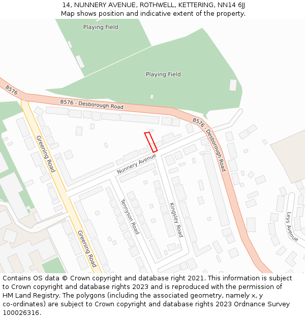 14, NUNNERY AVENUE, ROTHWELL, KETTERING, NN14 6JJ: Location map and indicative extent of plot