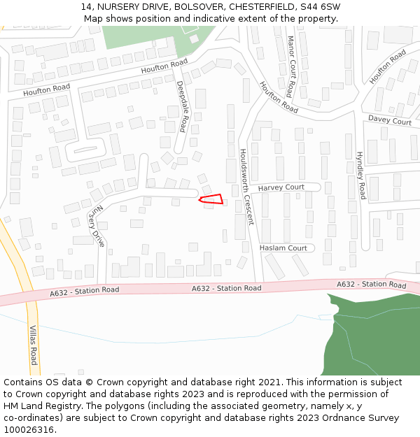 14, NURSERY DRIVE, BOLSOVER, CHESTERFIELD, S44 6SW: Location map and indicative extent of plot