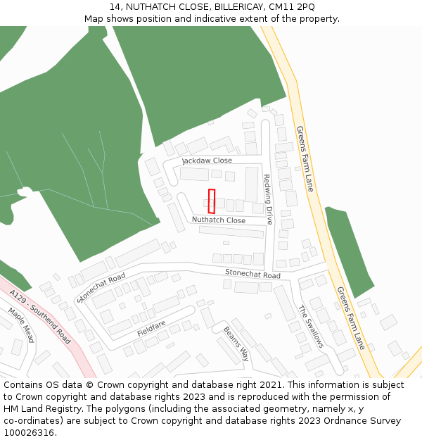14, NUTHATCH CLOSE, BILLERICAY, CM11 2PQ: Location map and indicative extent of plot