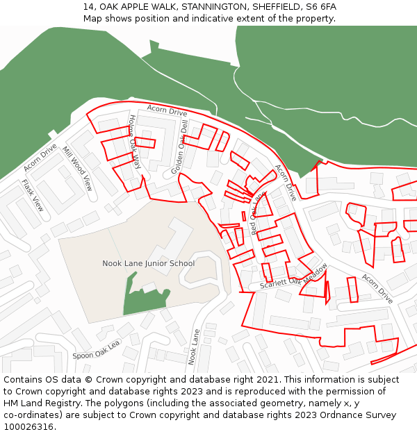 14, OAK APPLE WALK, STANNINGTON, SHEFFIELD, S6 6FA: Location map and indicative extent of plot