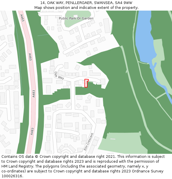 14, OAK WAY, PENLLERGAER, SWANSEA, SA4 9WW: Location map and indicative extent of plot