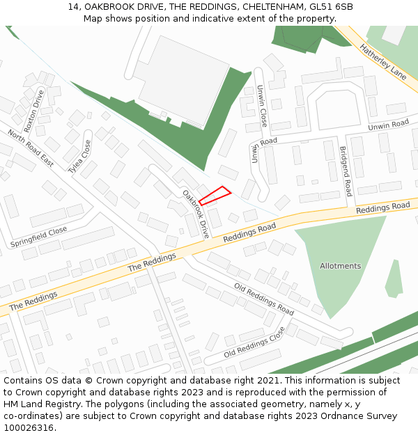 14, OAKBROOK DRIVE, THE REDDINGS, CHELTENHAM, GL51 6SB: Location map and indicative extent of plot