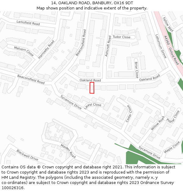 14, OAKLAND ROAD, BANBURY, OX16 9DT: Location map and indicative extent of plot