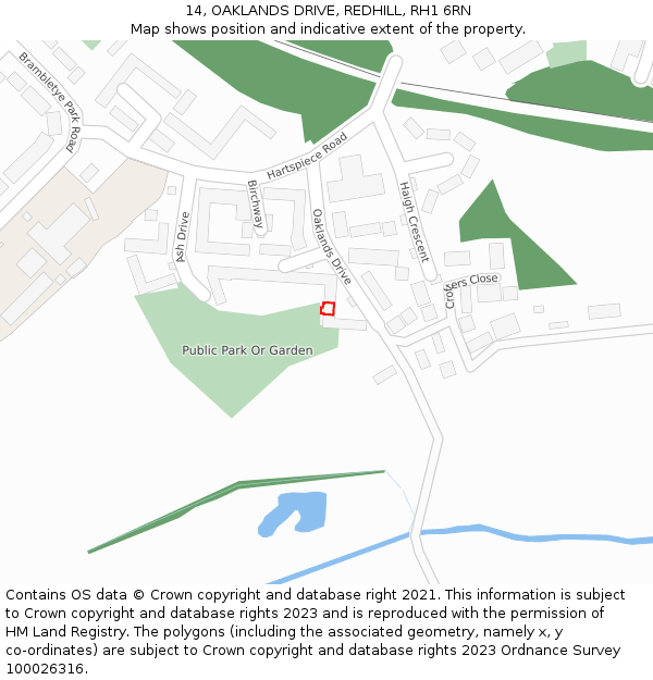 14, OAKLANDS DRIVE, REDHILL, RH1 6RN: Location map and indicative extent of plot