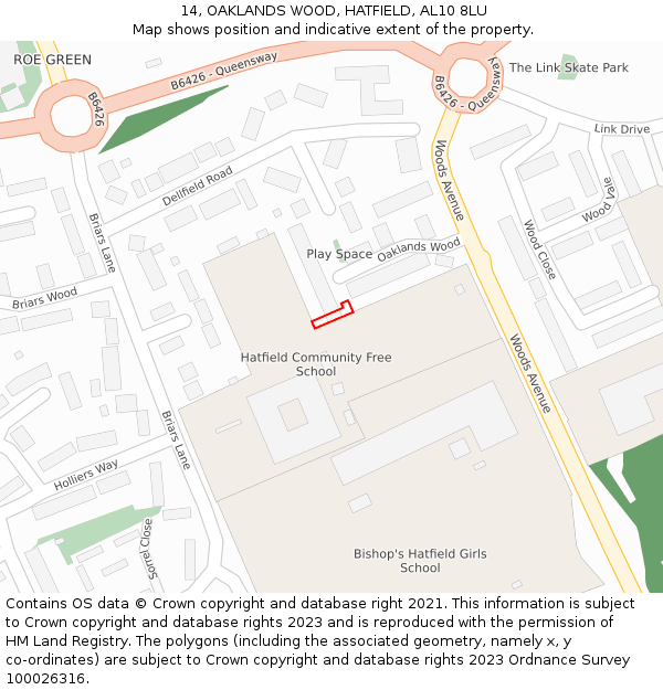 14, OAKLANDS WOOD, HATFIELD, AL10 8LU: Location map and indicative extent of plot