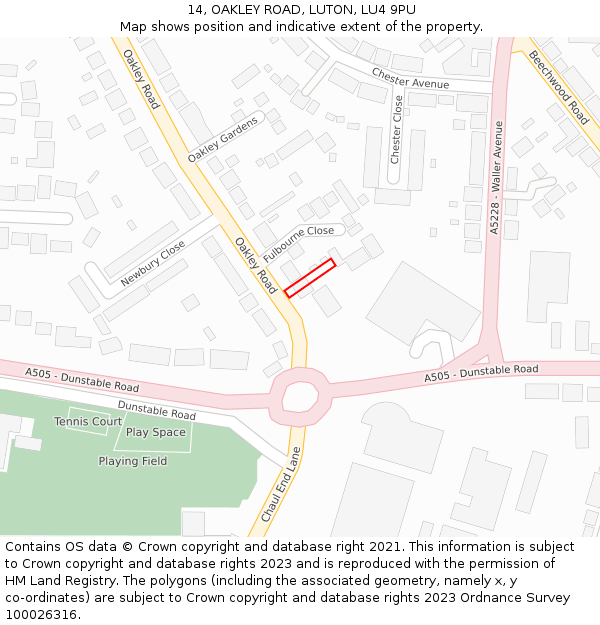 14, OAKLEY ROAD, LUTON, LU4 9PU: Location map and indicative extent of plot