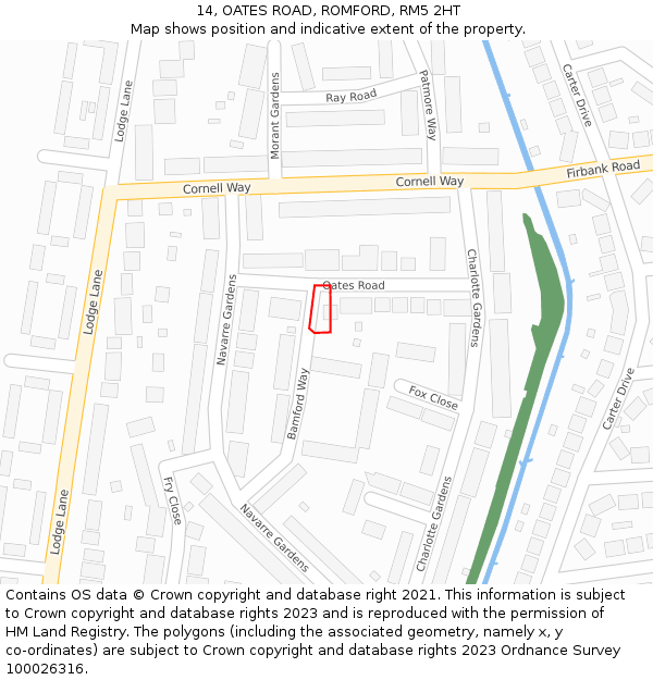 14, OATES ROAD, ROMFORD, RM5 2HT: Location map and indicative extent of plot